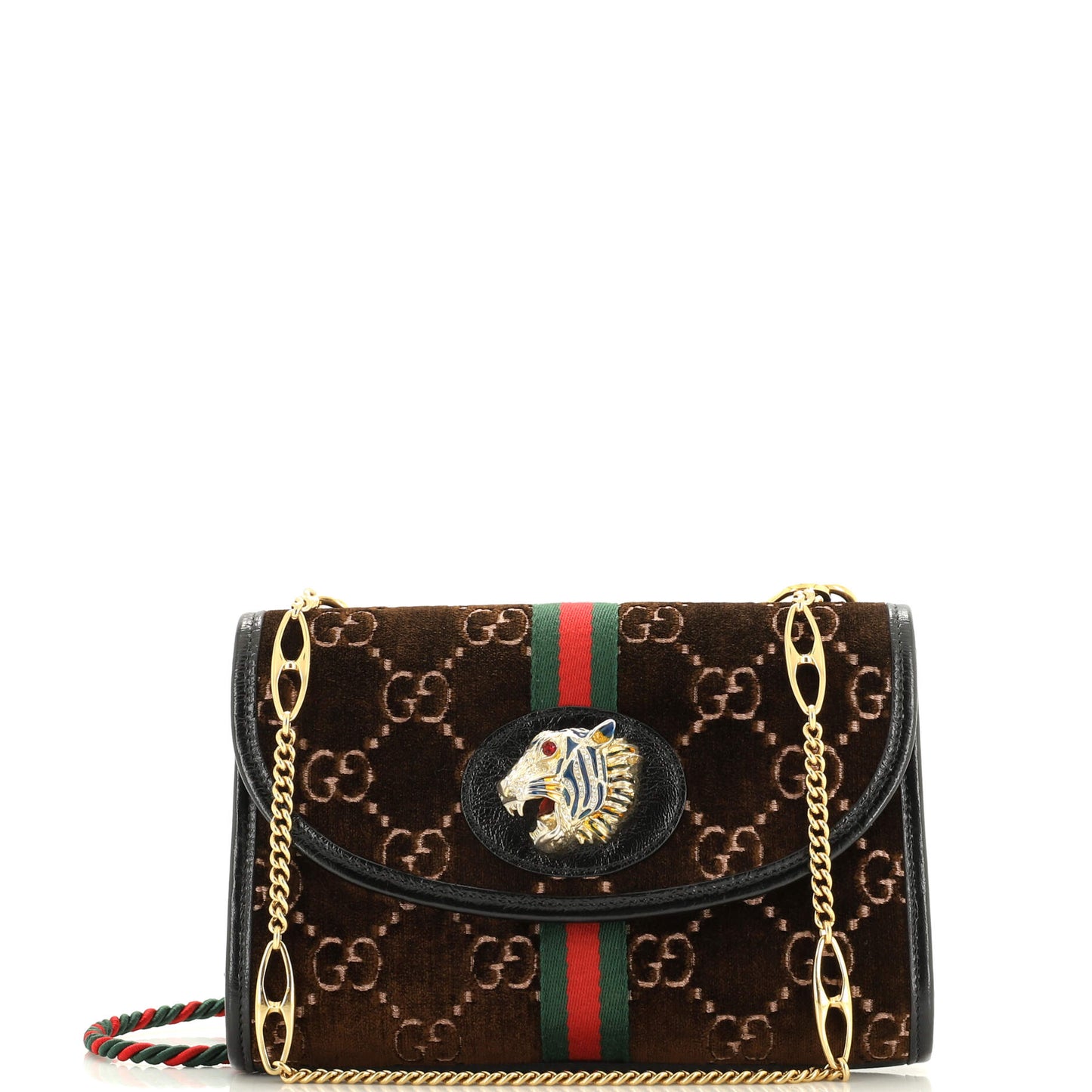 Luxury Gucci Trending 2025 Rajah Web Chain Shoulder Bag GG Velvet Small