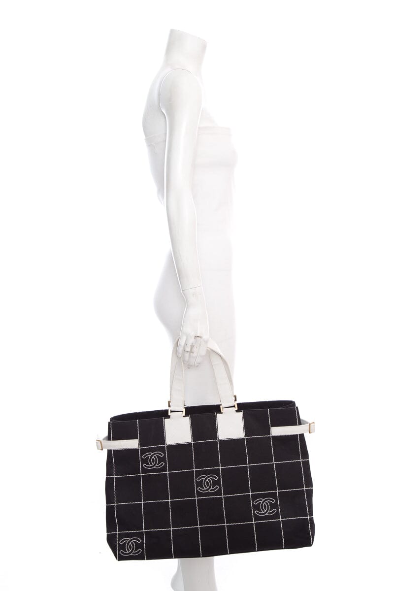 Luxury Chanel CC Canvas Black Quilt Large Tote