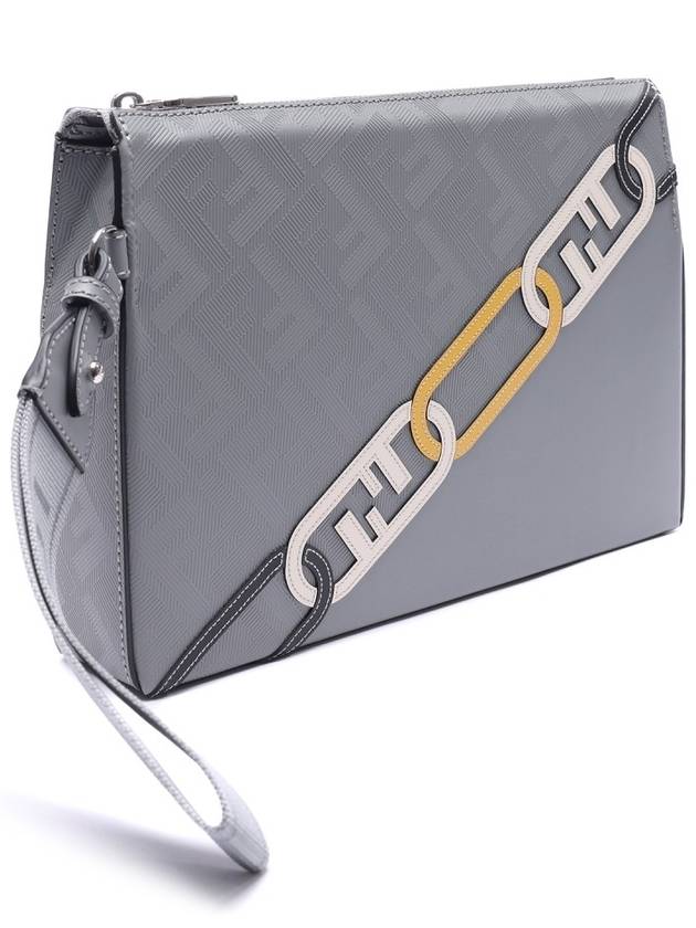 Luxury Fendi Men's O Lock FF Chain Print Clutch Bag Grey