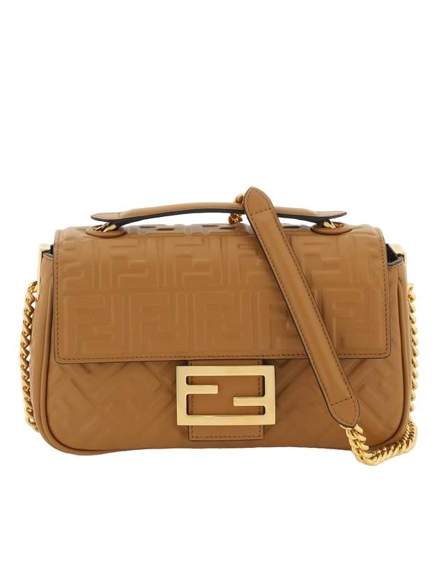 Luxury Fendi Baguette Medium Nappa Leather Chain Shoulder Bag Brown