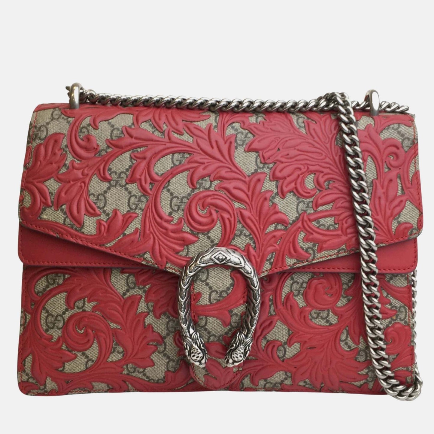 Luxury Gucci Trending 2025 Red Leather Arabesque Dionysus Shoulder Bag