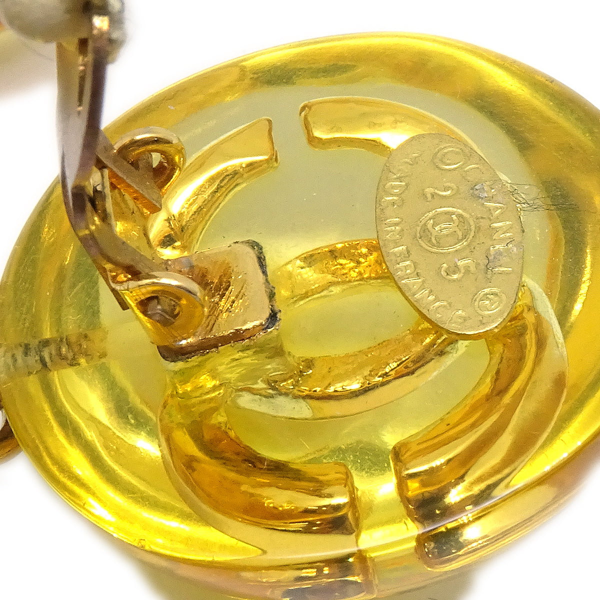 Luxury Chanel Dangle Earrings Gold Clip-On 25 Yellow
