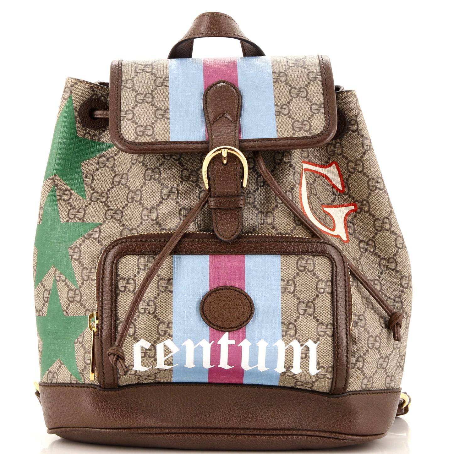 Luxury Gucci Trending 2025 Interlocking G Patch Drawstring Flap Backpack Printed GG Coated Canvas Small