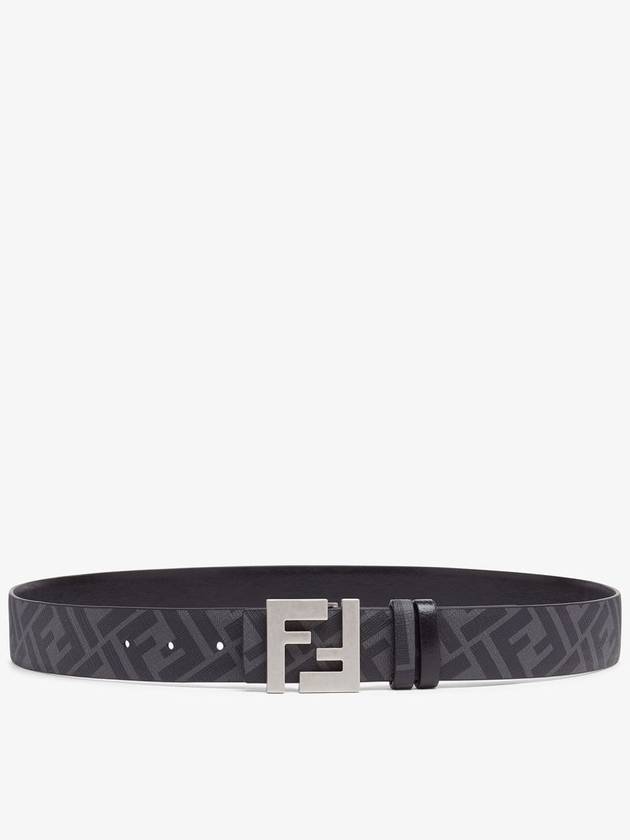 Luxury Fendi FF Square Buckle Reversible Leather Canvas Belt Black