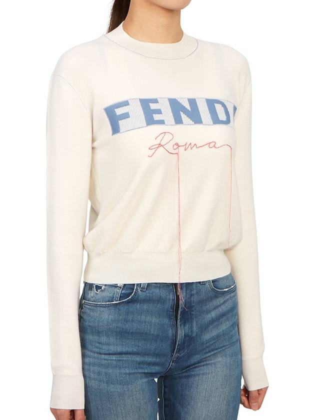 Luxury Fendi Logo Cashmere Blend Knit Top White
