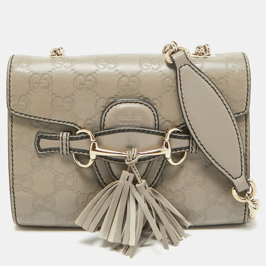 Luxury Gucci Trending 2025 Grey MicroLuxury Gucci Trending 2025ssima Leather Mini Emily Chain Crossbody Bag