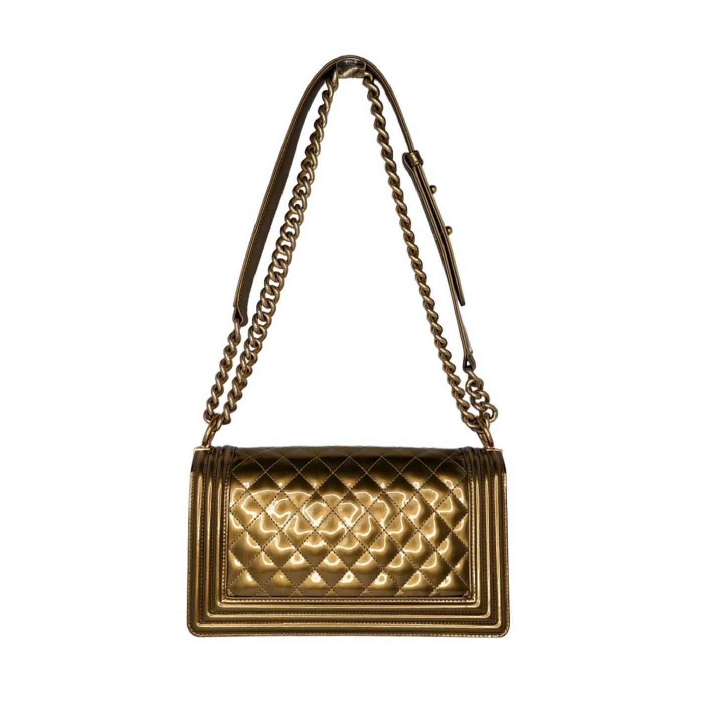 Luxury Chanel bag Metallic Patent Calfskin Quilted Medium Boy Bag