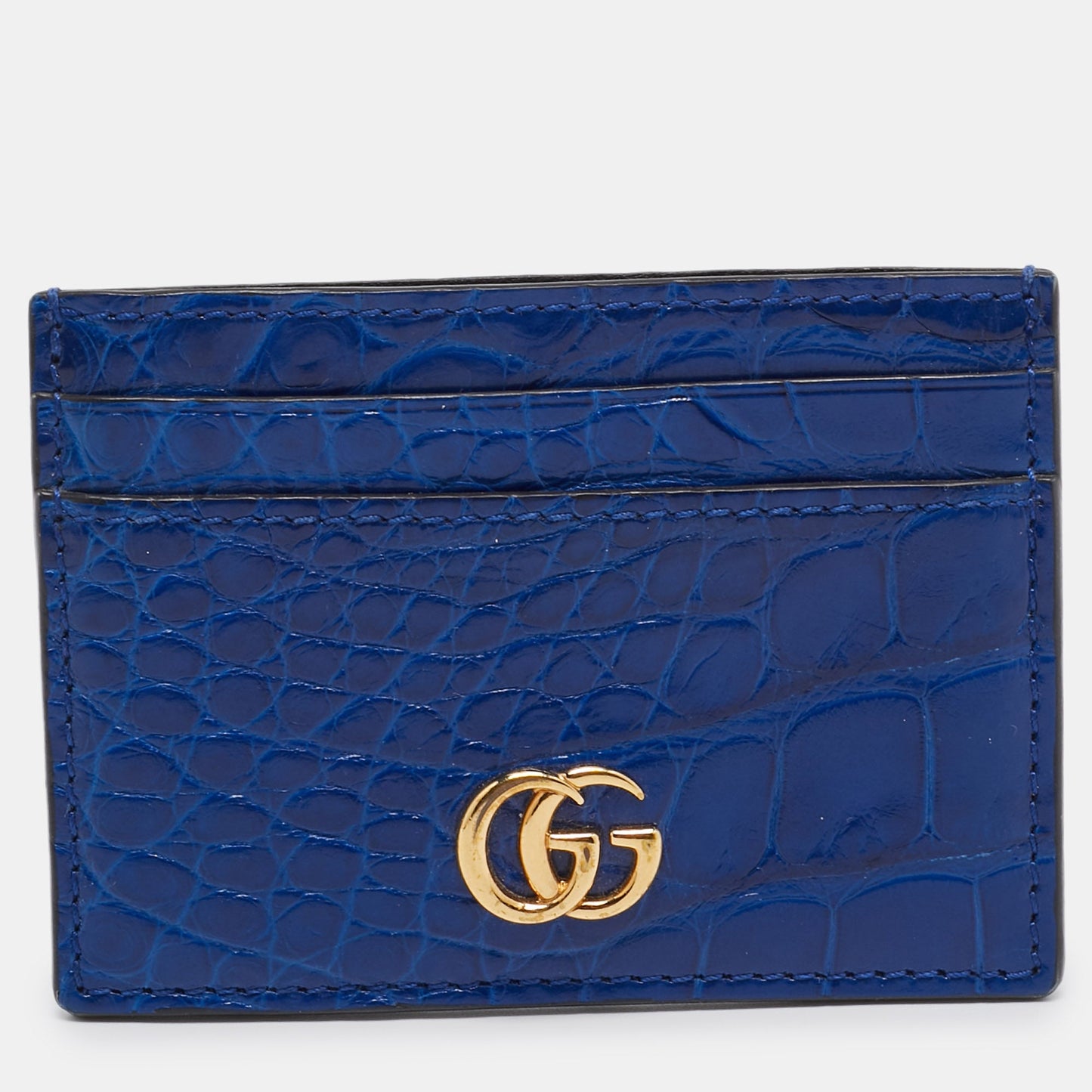Luxury Gucci Trending 2025 Blue Alligator GG Marmont Card Holder