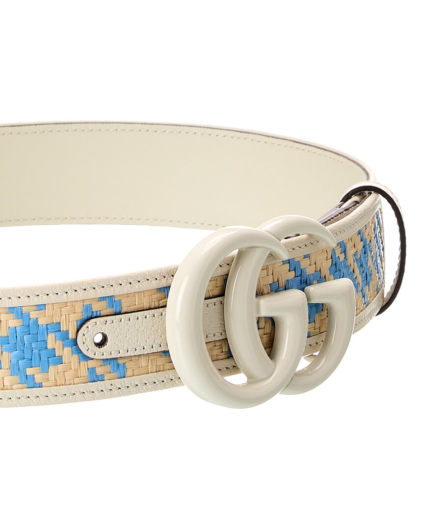 Gucci GG Marmont GG Raffia & Leather Belt