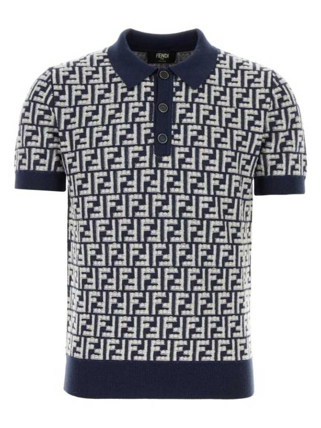 Luxury Fendi FF Wool Polo Shirt Blue