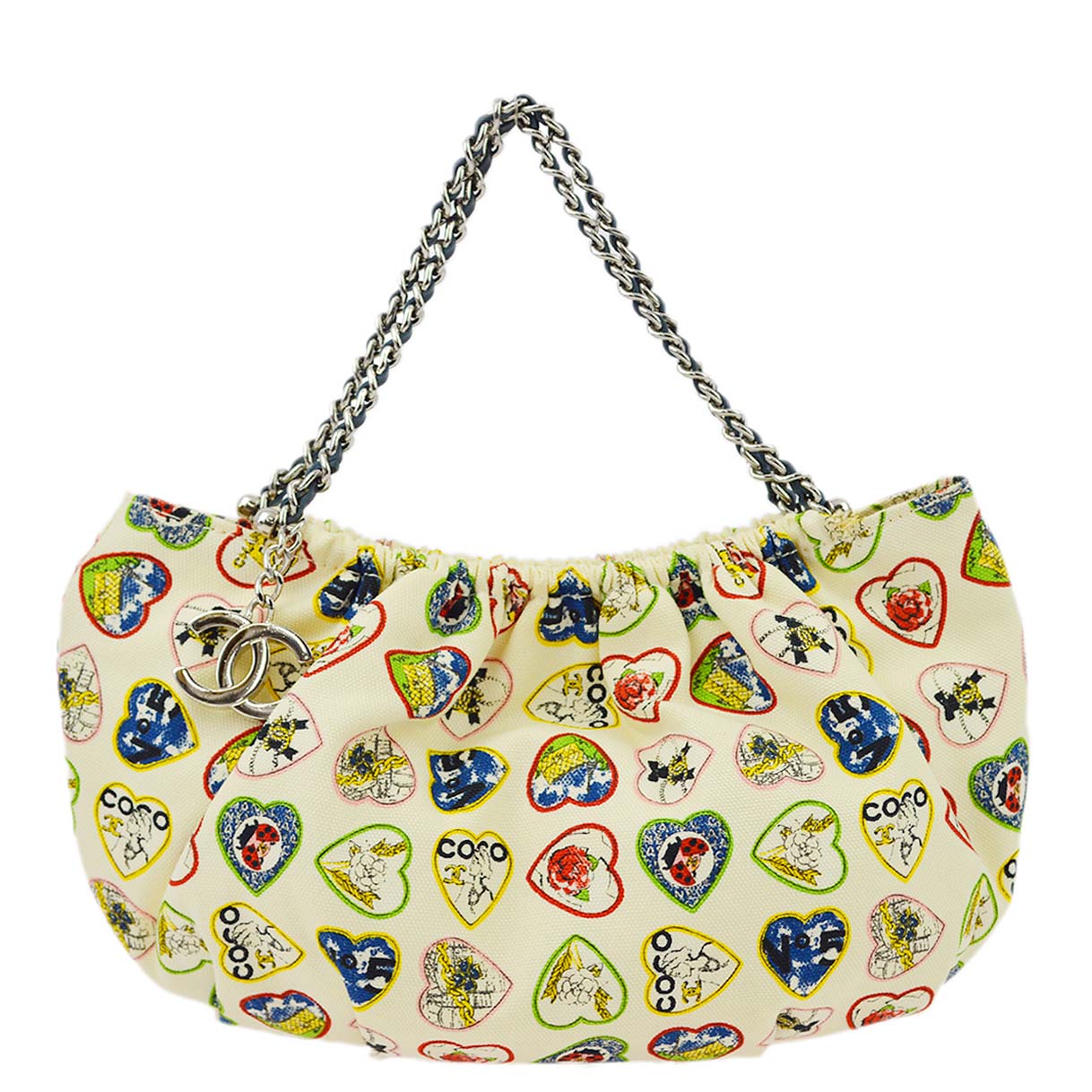 Chanel White Canvas Valentine Chain Handbag