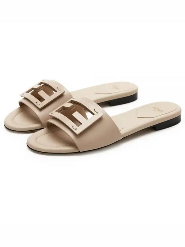 Luxury Fendi Baguette FF Logo Leather Slippers Beige