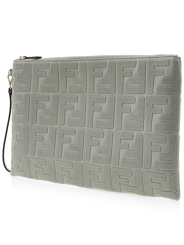 Luxury Fendi FF Logo Flat Large Clutch Bag Grey