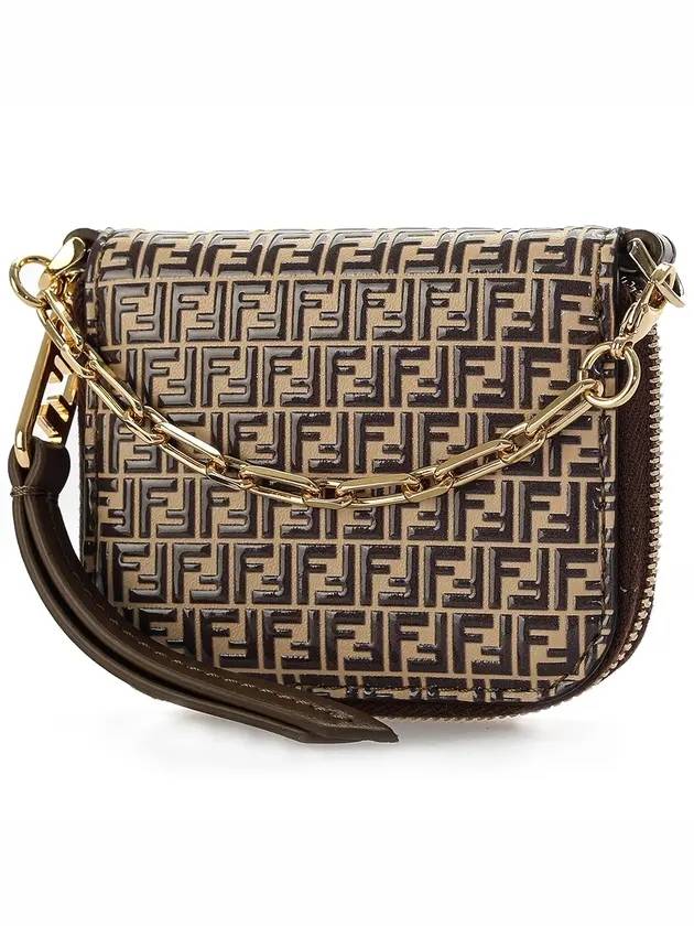 Luxury Fendi Women's FF Logo Chain Coin Purse Brown