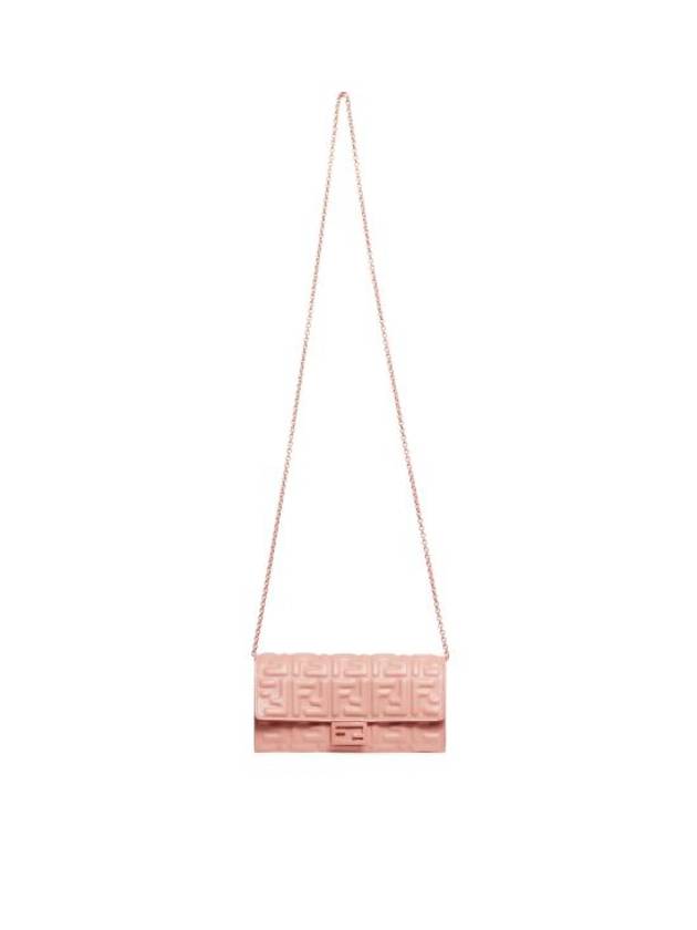 Luxury Fendi Baguette Continental Embossed FF Logo Chain Long Wallet Pink