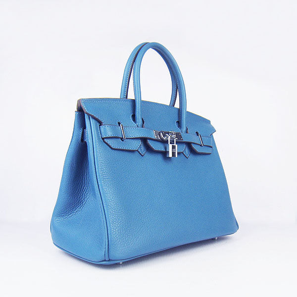 Luxury Hermes Birkin 30cm Togo Leather Handbags Blue Silver