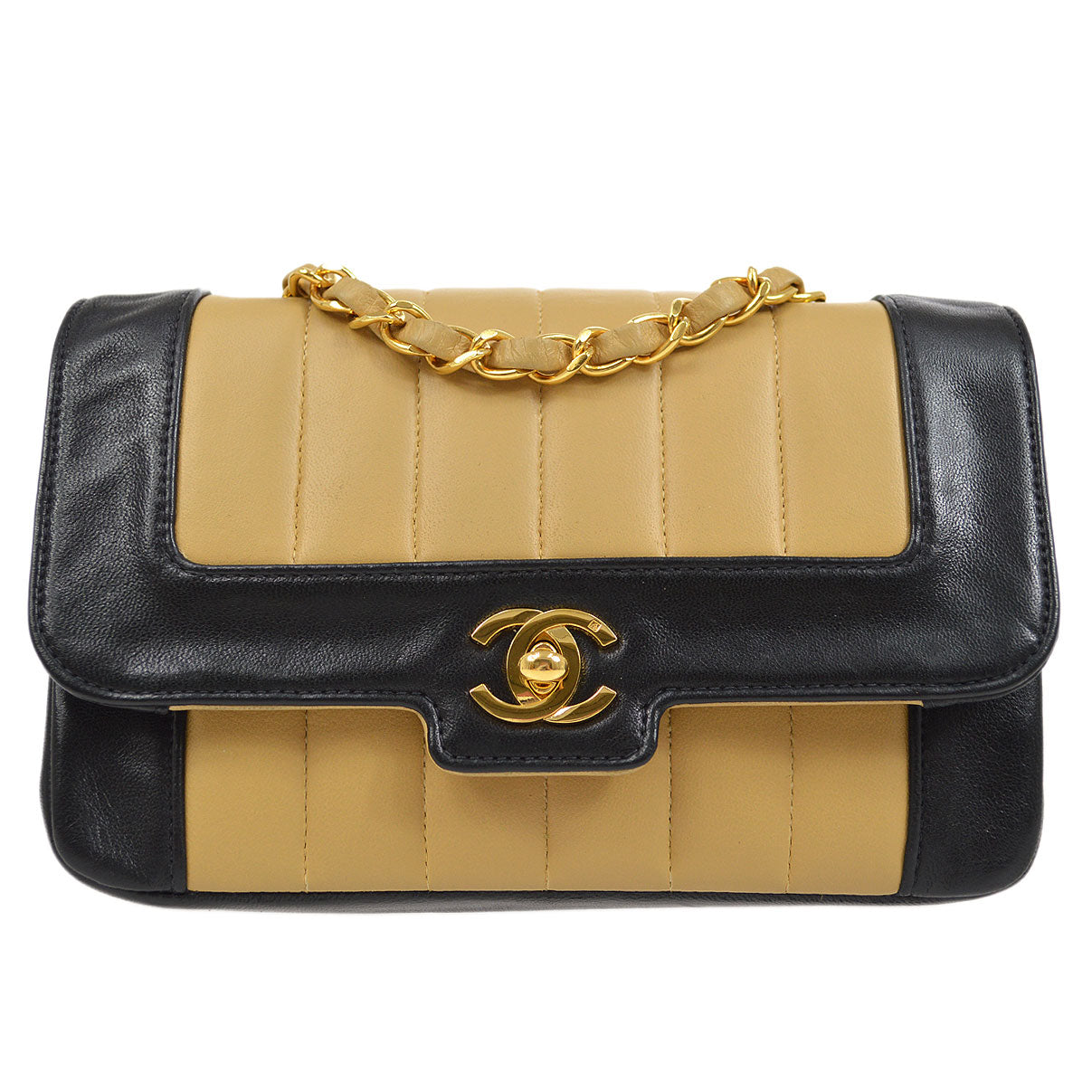 Luxury Chanel 1991-1994 Beige Lambskin Vertical Border Flap Mini
