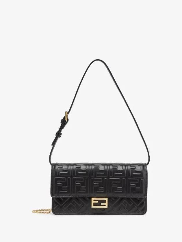 Luxury Fendi FF Baguette Nappa Leather Long Wallet Black
