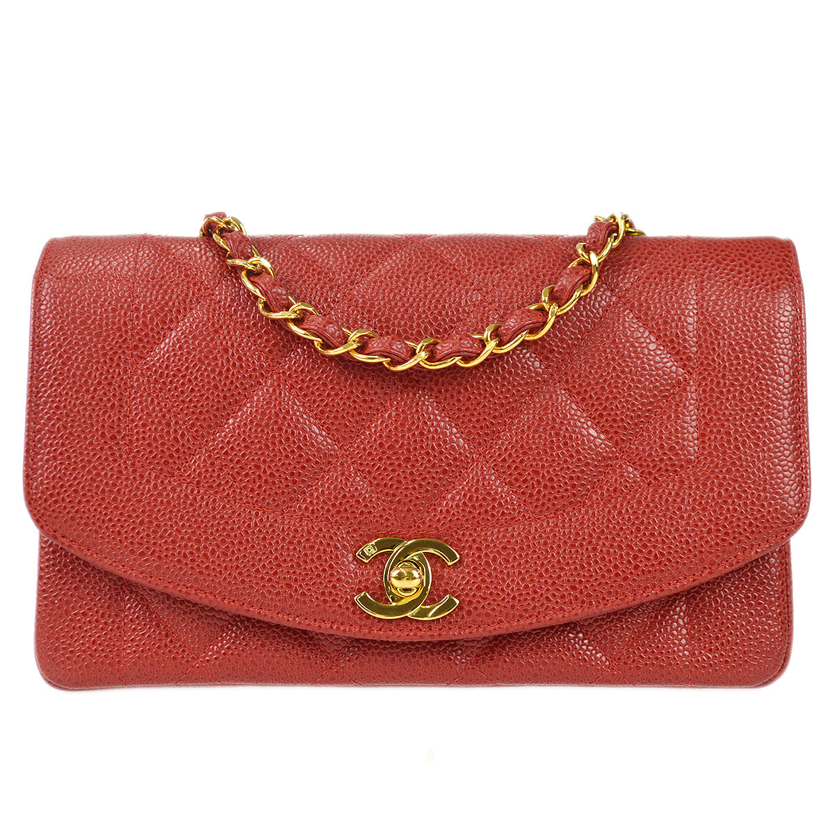 Luxury Chanel 1994-1996 Small Diana Chain Shoulder Bag Red Caviar