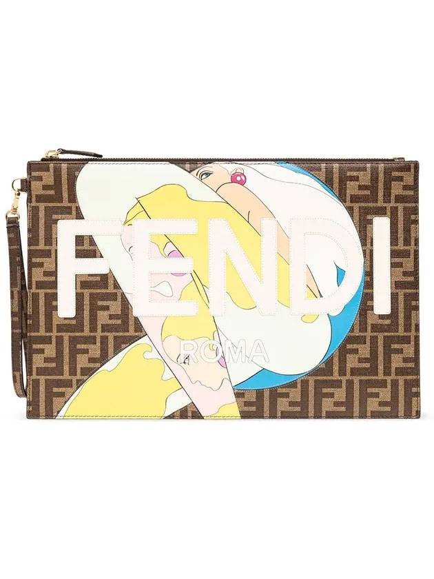 Luxury Fendi Hairdo Girl Graphic Logo Clutch Bag Brown