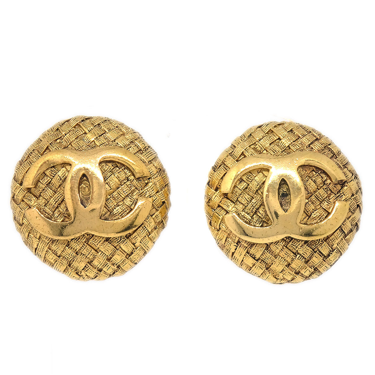 Luxury Chanel 1994 Woven CC Earrings Gold Clip-On 2855