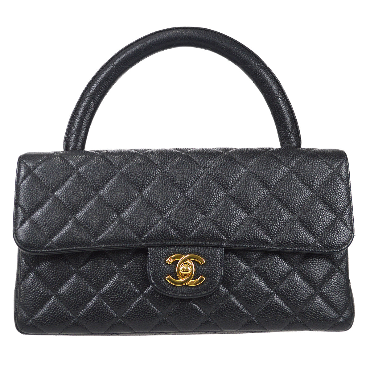 Luxury Chanel 1994 Classic Flap Handbag Medium Black Caviar