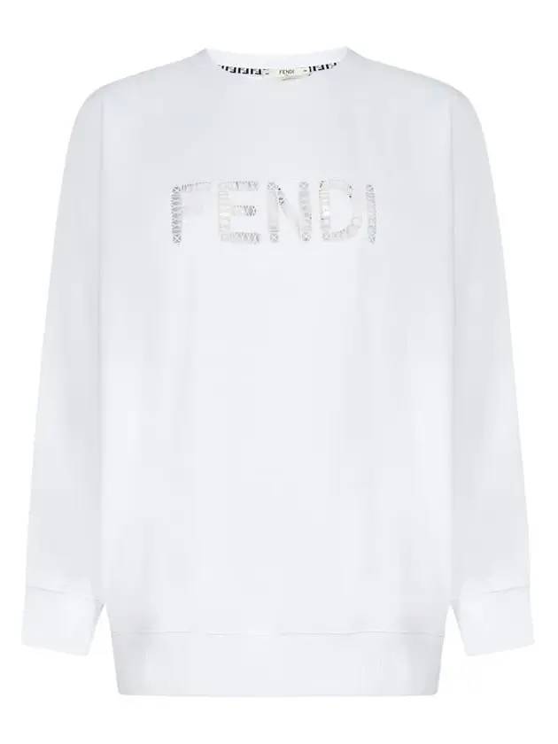 Luxury Fendi Women's Embroidered Logo Sweatshirt White