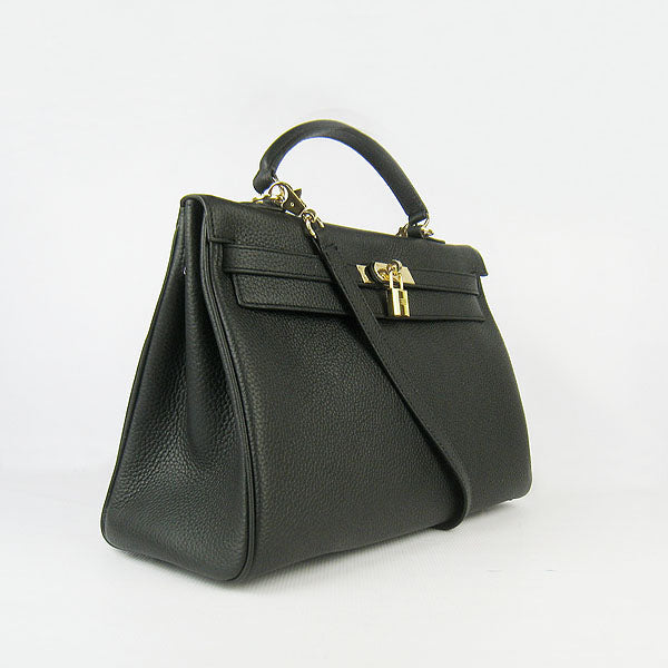 Luxury Hermes Kelly 35cm Togo Leather Handbag Black/Golden