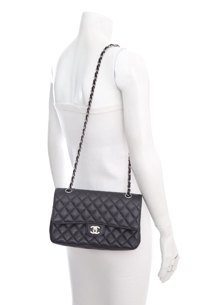 Luxury Chanel 2016 Black Caviar Double Flap Handbag with Silver Hardware