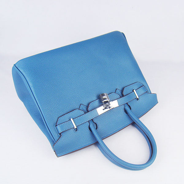 Luxury Hermes Birkin 30cm Togo Leather Handbags Blue Silver