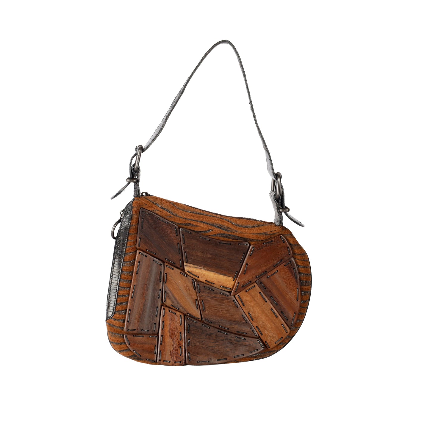 Luxury Fendi Wood Paneled Oyster Hobo Bag - '00s