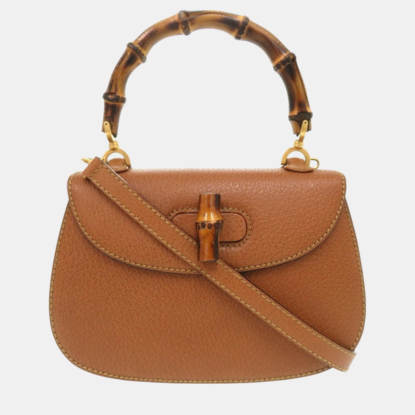 Luxury Gucci Trending 2025 Brown Leather Small Bamboo Handle Bag