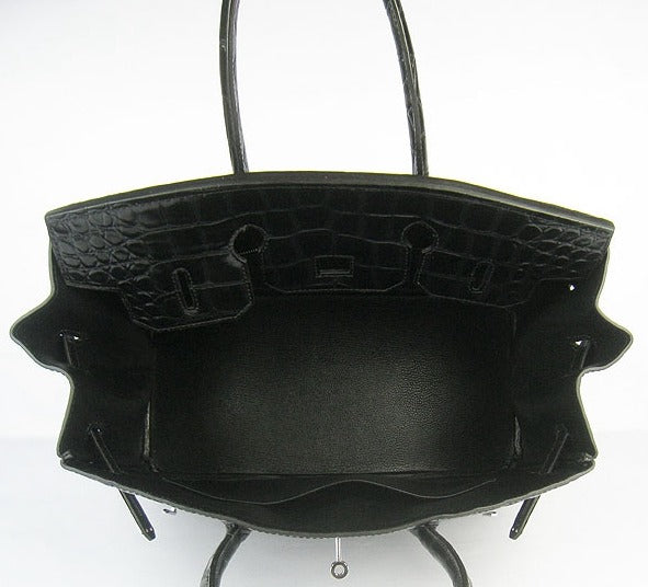 Luxury Hermes Birkin 35cm Crocodile Big Veins Handbags Black Silver