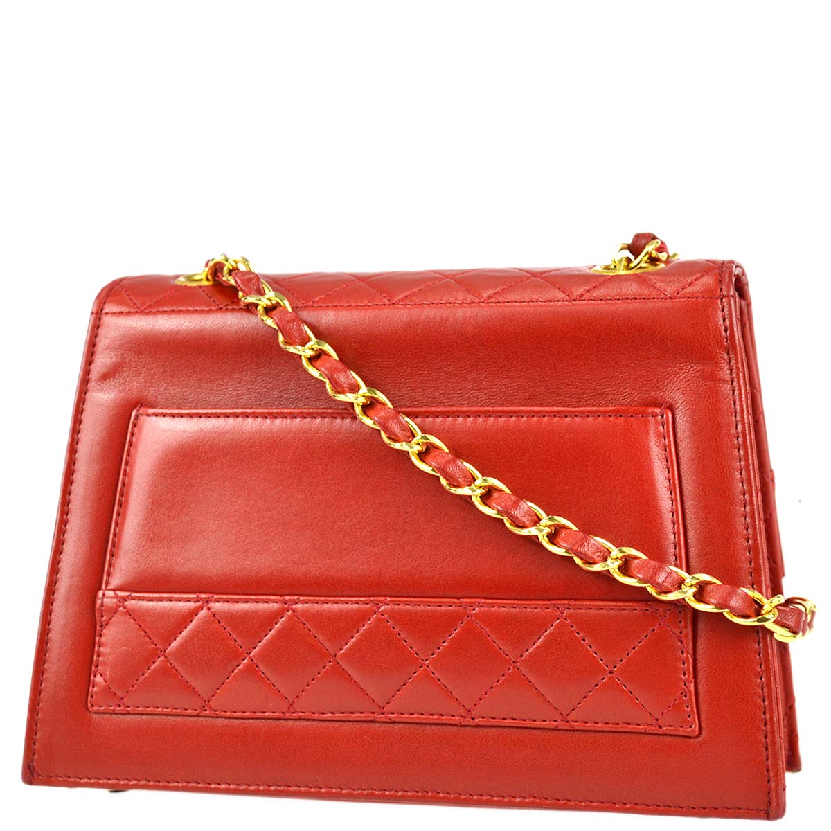 Luxury Chanel 1989-1991 Red Lambskin Straight Flap Shoulder Bag