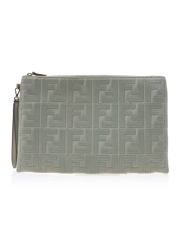 Luxury Fendi FF Logo Flat Large Clutch Bag Grey