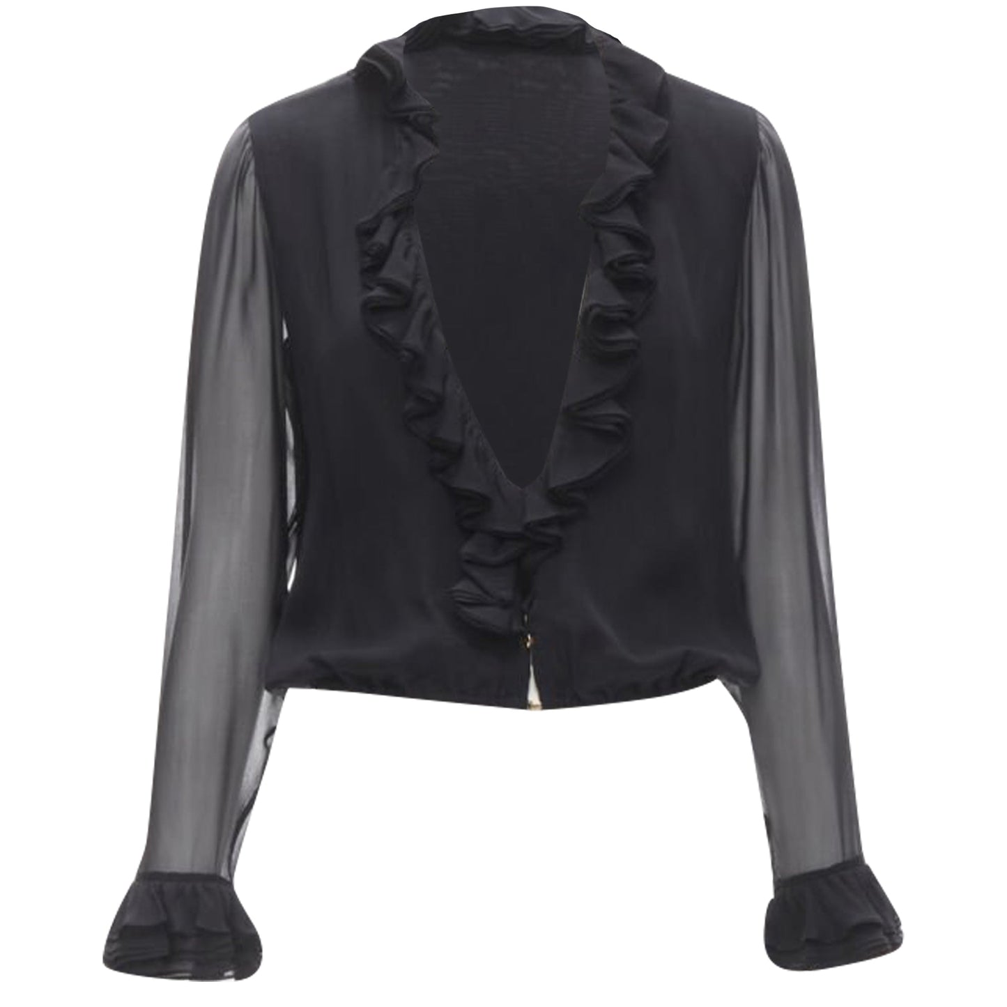 Gucci Tom Ford silk ruffle trim plunge neck blouse