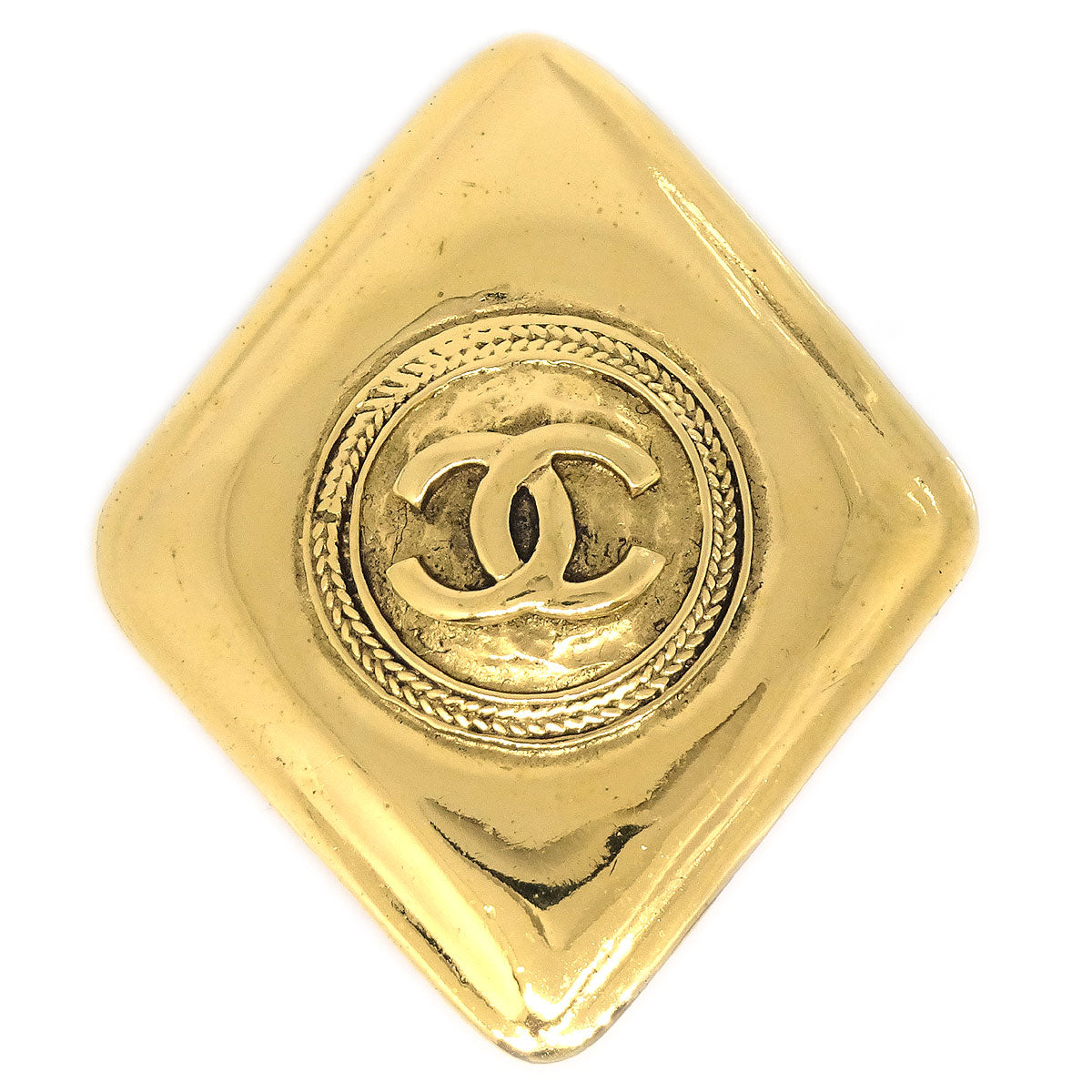 Luxury Chanel 1986-1994 Diamond Shape Brooch Pin Gold 1134