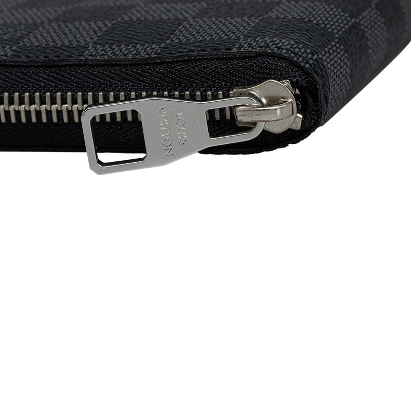 Louis Vuitton Damier Graphite Zippie Wallet Vertical Round Fashner Long Wallet N63095 Black PVC Leather Men LOUIS VUITTON