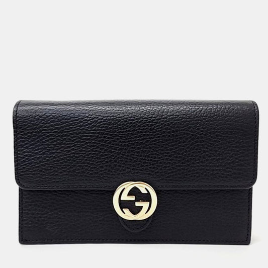 Luxury Gucci Trending 2025 Black Leather Interlocking G Chain Crossbody Bag
