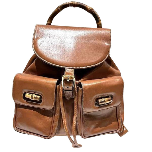 Luxury Gucci Trending 2025 Bamboo  Leather Backpack Bag ()