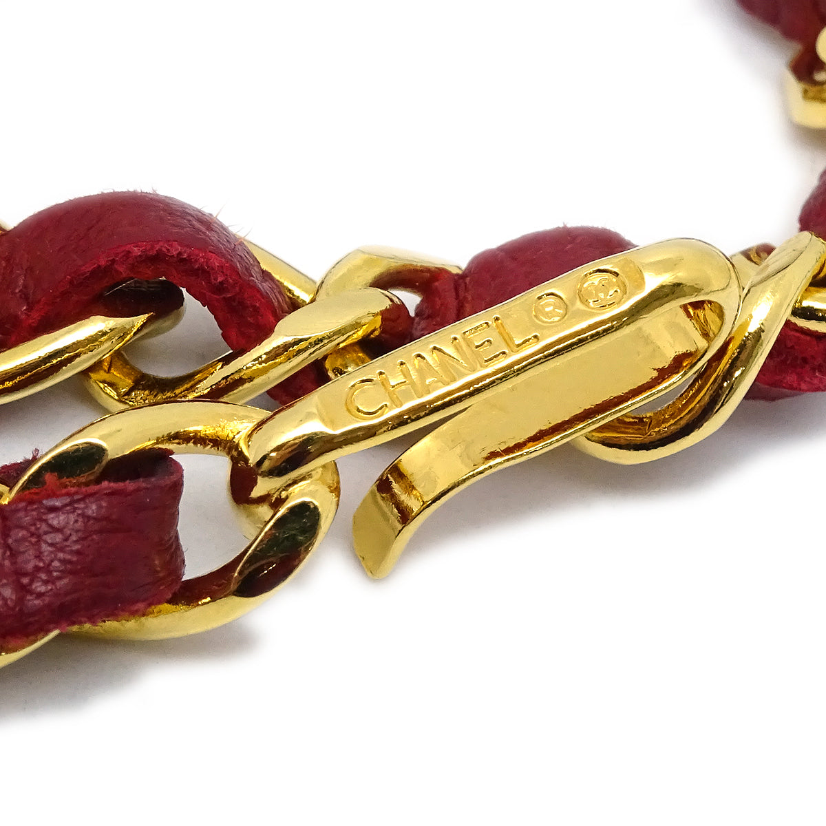 Luxury Chanel Gold Red Medallion Chain Belt Small New