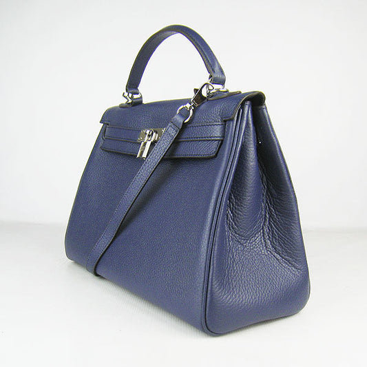 Luxury Hermes Kelly 32cm Togo Leather 6108 Dark Blue Silver