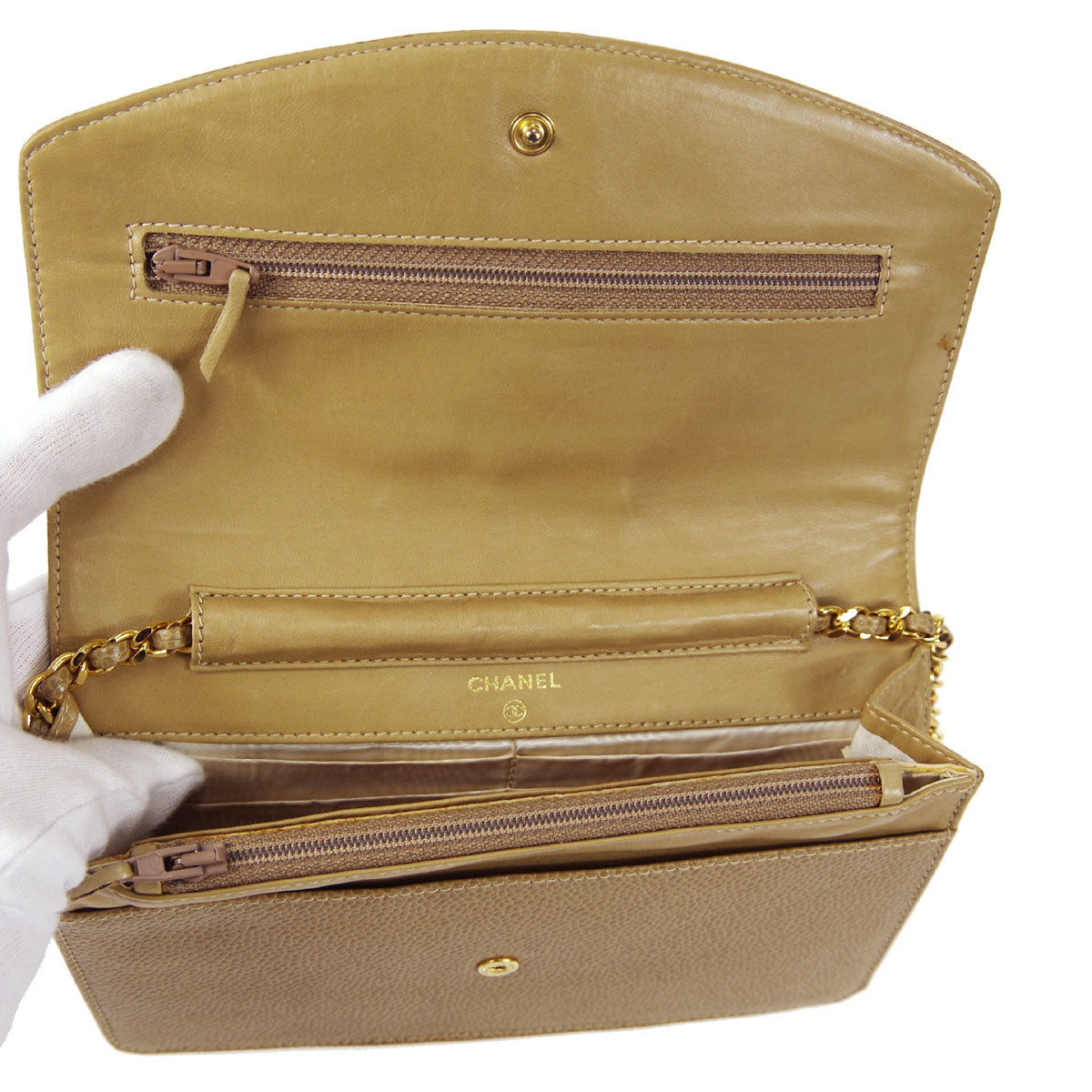Luxury Chanel 1996-1997 Beige Caviar Timeless WOC Wallet on Chain