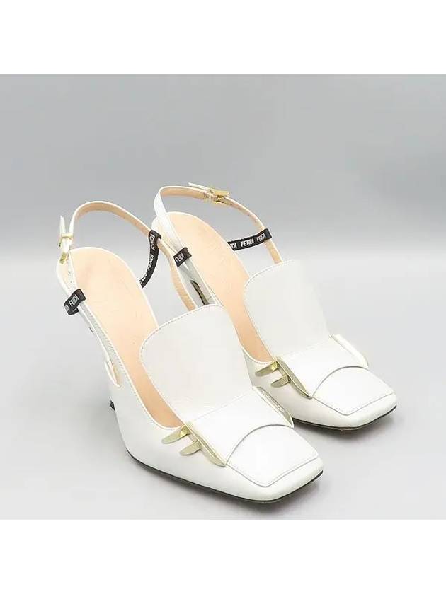 Luxury Fendi 8J6938 White Leather F Freedom Slingback Pumps Women s Shoes
