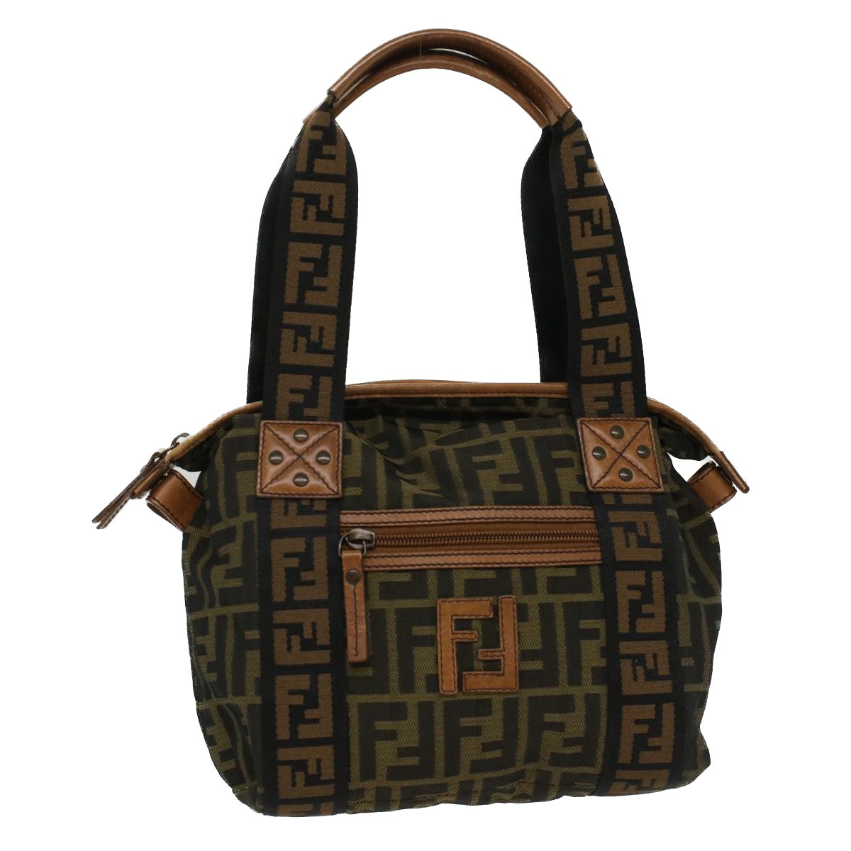 Luxury FendiZucca Canvas Hand Bag Black Brownfm2664