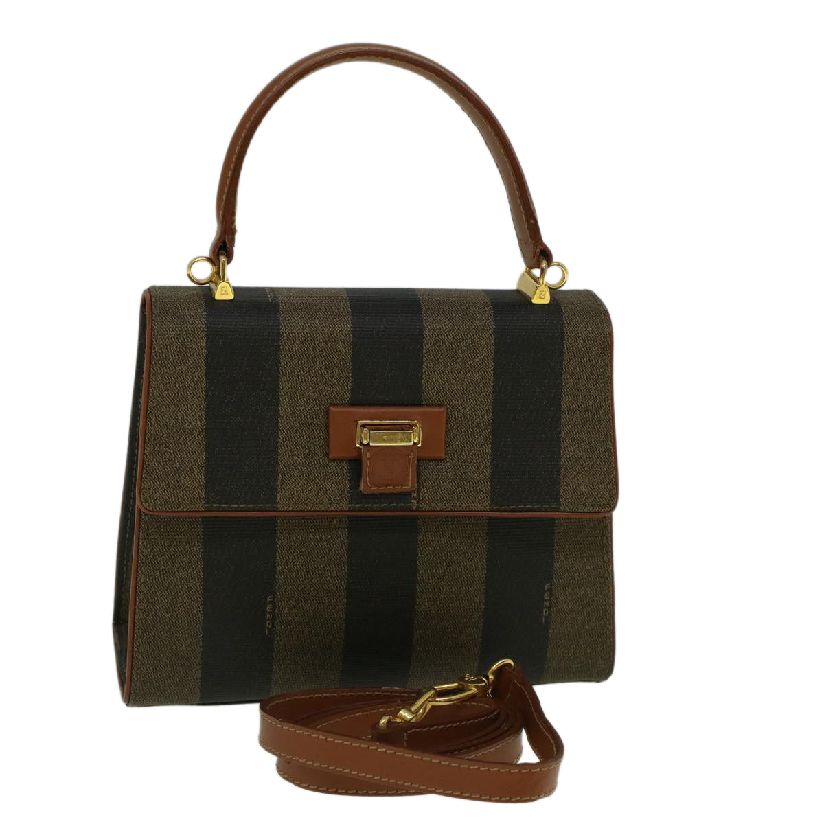 Luxury FendiPecan Canvas Hand Bag Coated Canvas 2way Brownfm2917