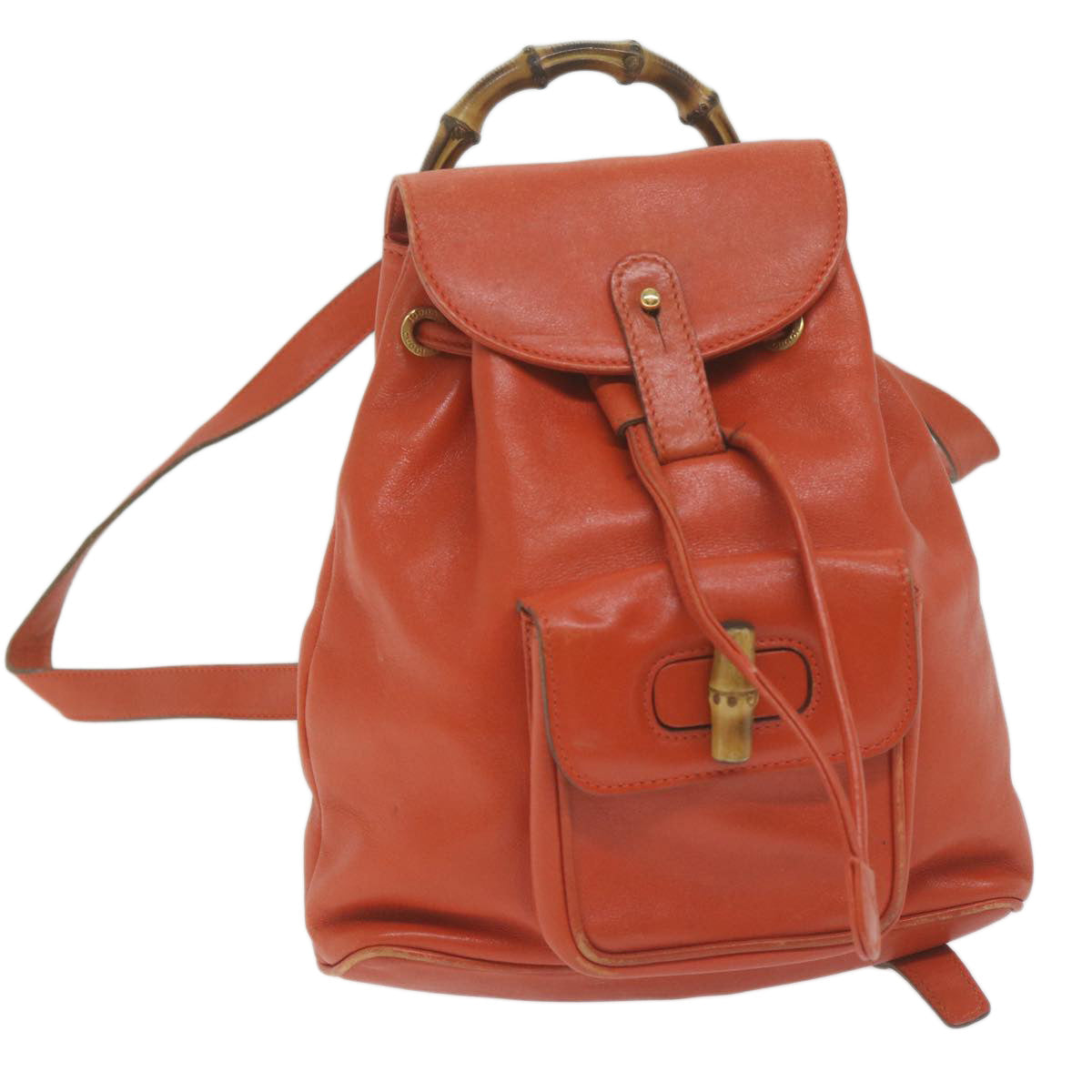 GUCCI Bamboo Backpack Leather Orange 003 2058 0030  fm3138
