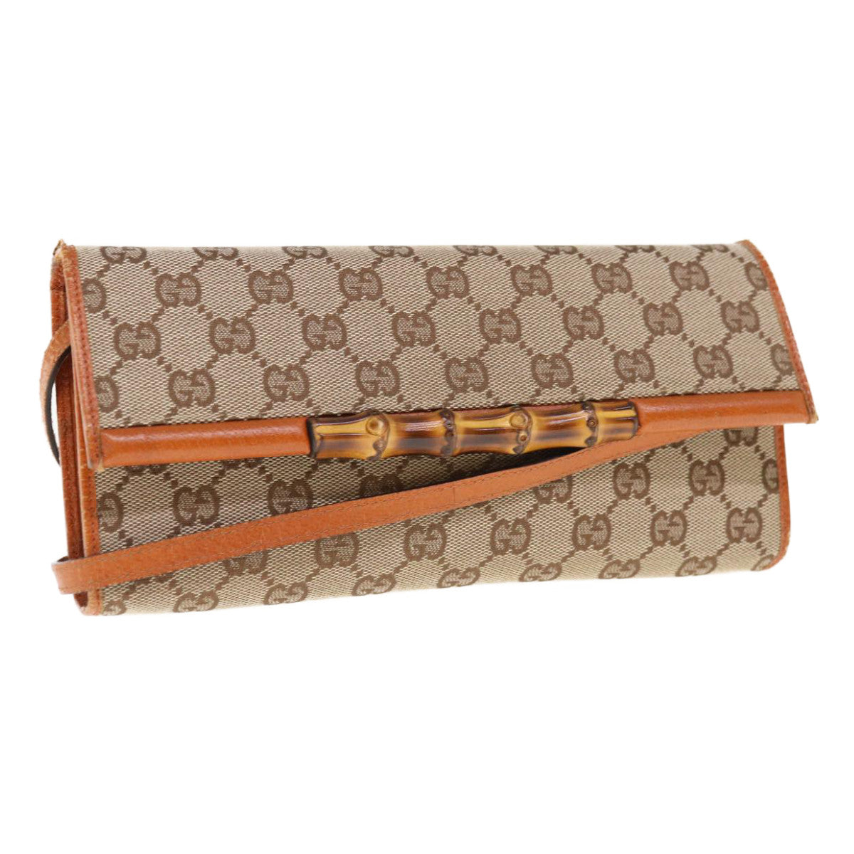 GUCCI GG Canvas Bamboo Shoulder Bag Beige 117594  fm3141