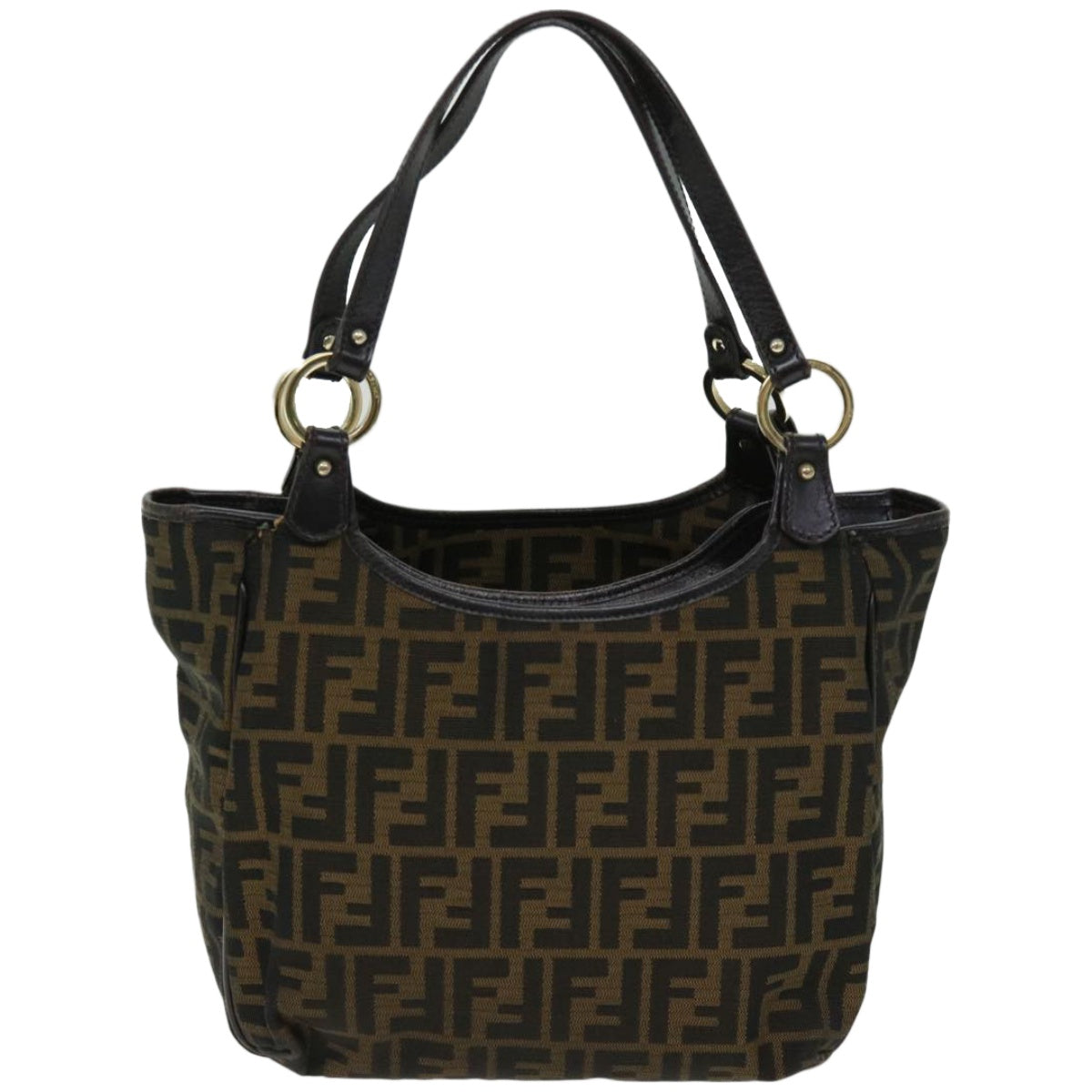 Luxury FendiZucca Canvas Shoulder Bag Black Brownfm3246