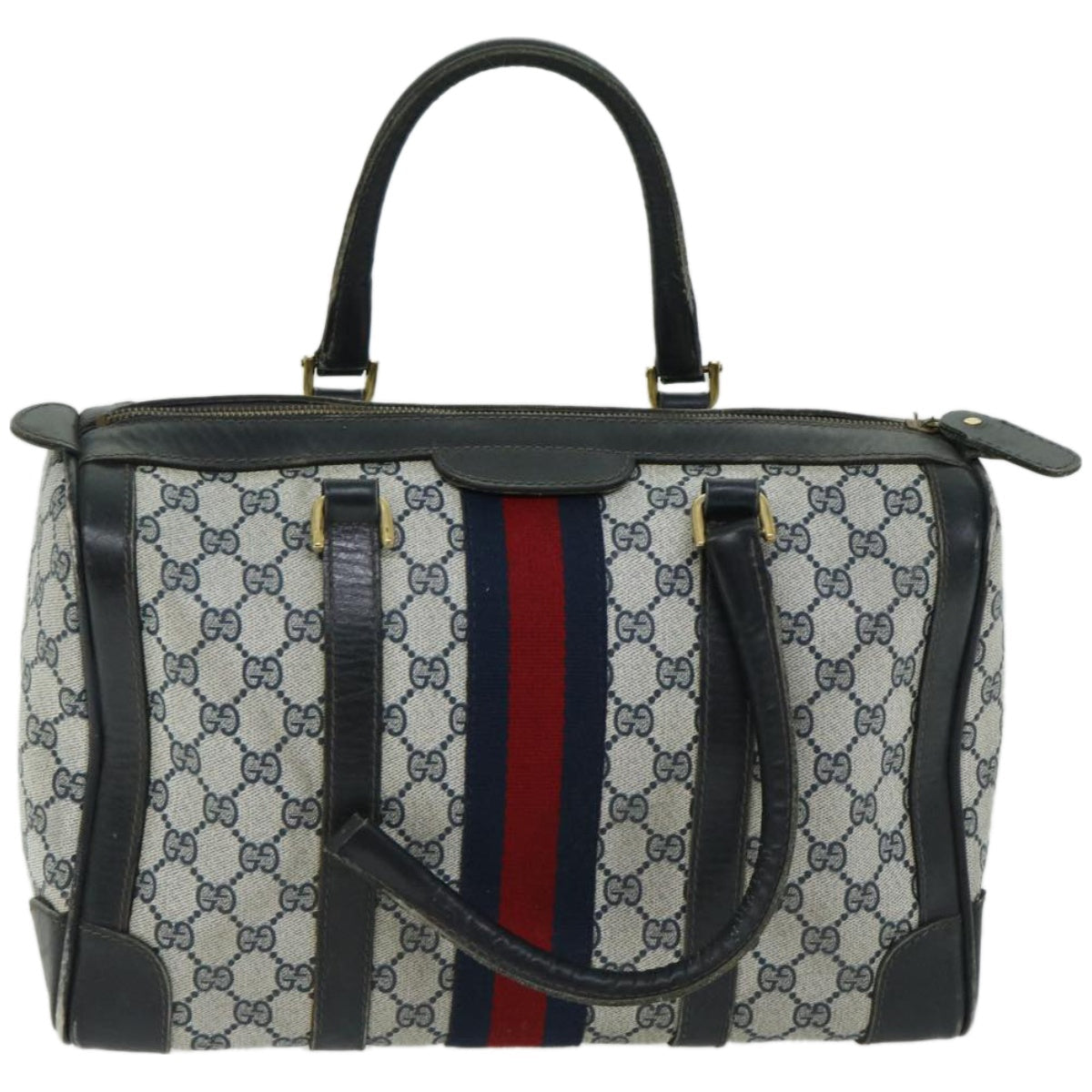 GUCCI GG Supreme Sherry Line Boston Bag PVC Navy Red  fm3263